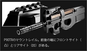 P90TRのマウントレイル。前後の端にフロントサイト（凸）とリアサイト（凹）がある。