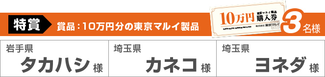 賞品：10万円分の東京マルイ製品 岩手県タカハシ様,埼玉県カネコ様,埼玉県ヨネダ様