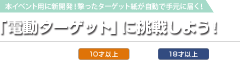 本イベント用に新開発！撃ったターゲット紙が自動で手元に届く！ 「電動ターゲット」に挑戦しよう！ 射撃コーナー対象年令：10才以上または18才以上